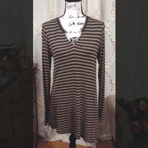 EUC: Cabin Asymmetrical Striped Mini Dress orTunic Top fits many sizes! XS-Large